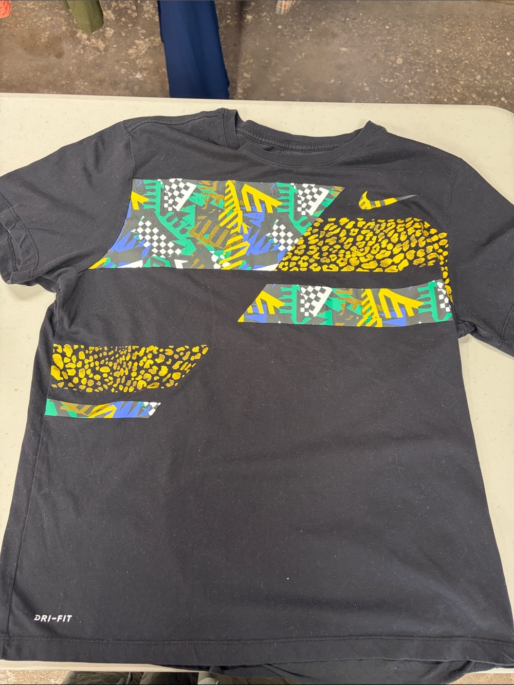 Nike Black Short-Sleeve Tee with Yellow, Green & Blue Graphic Accents